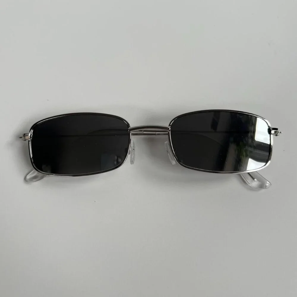 vintage y2k 90s 2000s unique slim style silver trim mirror lens sunglasses